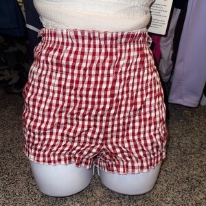 Smocked High-Waist Red Gingham Women’s Shorts